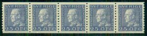 SWEDEN #176 (183b) 25ore ultra, WHITE PAPER Coil Strip of 5, og, NH, Facit $300.