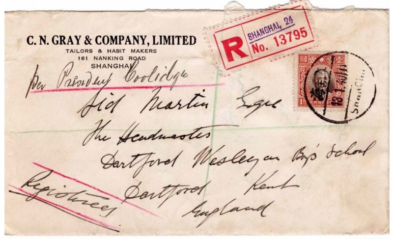 China Cover 1940 Sc 294 / Shanghai to England / Registered Mail to Kent England