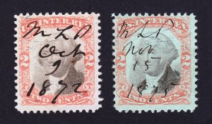 U.S. SCOTT #R135 AND #R151 INTERNAL REVENUE 2¢ USED 1871-1874