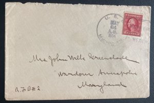 1914 US Invasion Of Veracruz Mexico USS Michigan Cover to Maryland USA