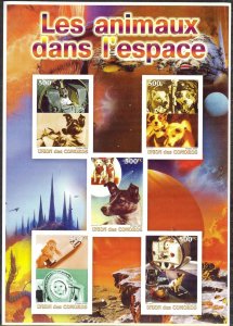 Comoros 2005 Animals in Space Dogs Monkeys Imperf. Sheet MNH Private