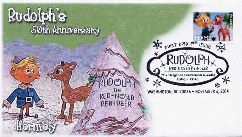 2014, Rudolph theRed-nosed Reindeer,  B/W Pictorial FDC, Hermey, 14-214