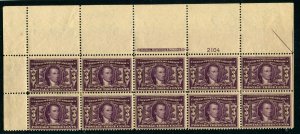 US #325; 3¢ LOUISIANA PURCHASE, TOP IMPRINT PLATE # BLOCK OF 10, CV $1,700⭐⭐⭐⭐⭐⭐