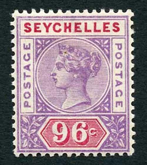 Seychelles SG8 QV 1890 96 cent Die 1 m/mint (hinge remainder)