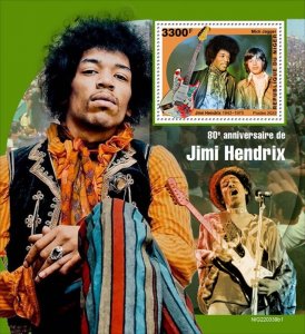 NIGER - 2022 - Jimi Hendrix. 80th Birthday -Perf Souv Sheet #1-Mint Never Hinged