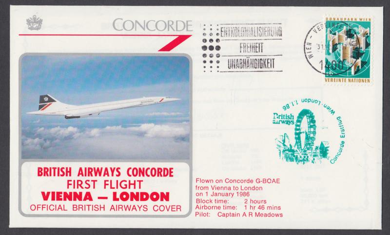 UN, Vienna Sc 5 on 1986 Concorde First Flight, Vienna to London, VF