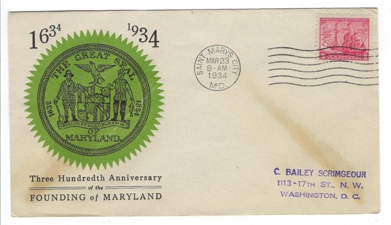 1934 USA First Day Cover - Tercentenary Of Maryland (#E2)