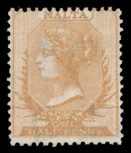 Malta 1867 QV ½d orange-brown Watermark Crown 'CC' Perf 14 MLH. SG 6. Sc 3b.