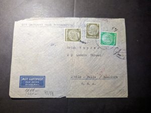 1941 Censored Germany Airmail Cover Landau Wesel to Little Falls NY USA