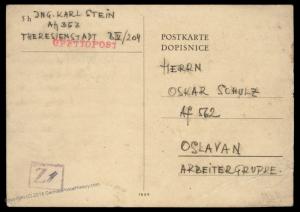 3rd Reich Germany 1942 Theresienstadt Camp to Jewish Labor Camp Oslavan Co 89553