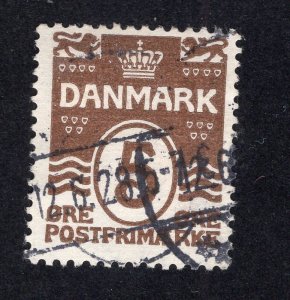 Denmark 1929 5o dark brown, Scott 89 used, value = 35c