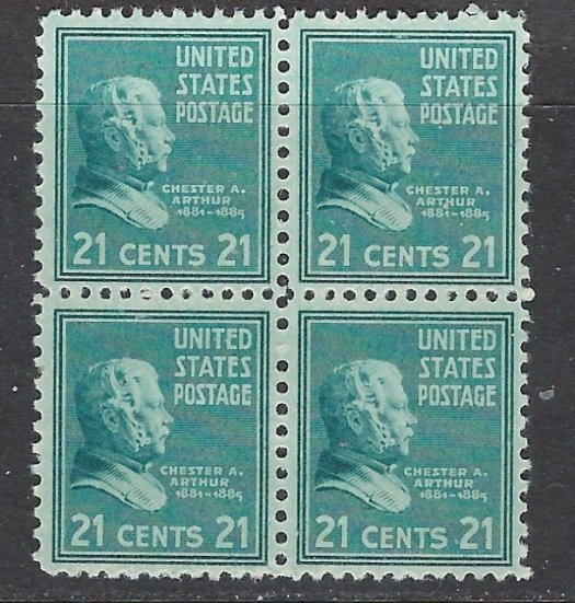 U.S. 826 MNH 1938 Chester A Arthur Block of 4 (ap7238)