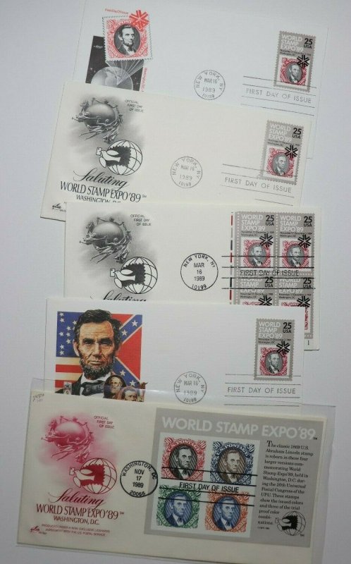 World Stamp Expo Abraham Lincoln 1989 Philatelic Cachet FDC 2433a-d 2410 SS