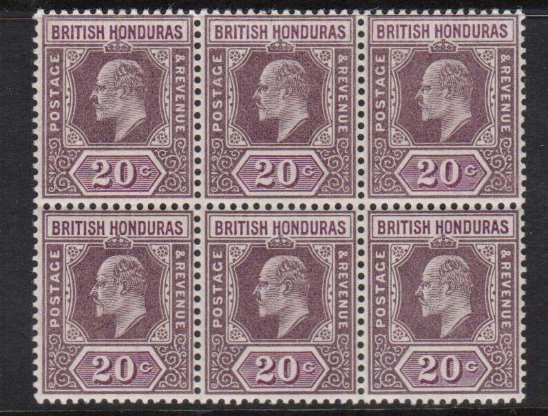 British Honduras #61 VF/NH Block Of Six With Ca Handstamp