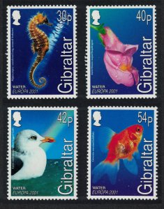 Gibraltar Gull Bird Seahorse Goldfish Fishes Snapdragon Flower 4v 2001 MNH