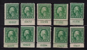 1917 Washington 1c Sc 498 MH/NH lot of plate number singles Hebert CV $30 (L25