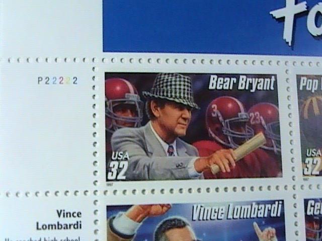 U.S.# 3143-3146-MNH-- PANE OF 20--LEGENDARY FOOTBALL COACHES--1997