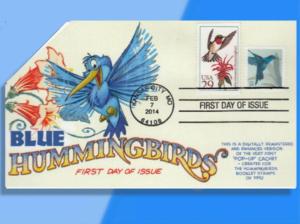 Little Blue Hummingbird Hovers on CACHETOONS Recycled Combo FDC!