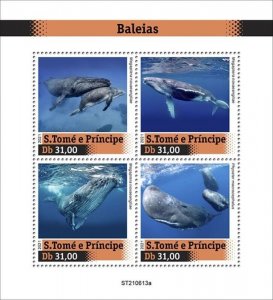 St Thomas - 2021 Whales, Humpback - 4 Stamp Sheet - ST210613a