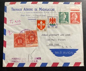 1959 Carcassonne France Airmail Postage Due Cover To New York Usa