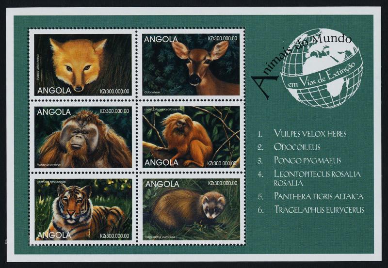 Angola 1063 MNH Animals, Tiger, Monkey