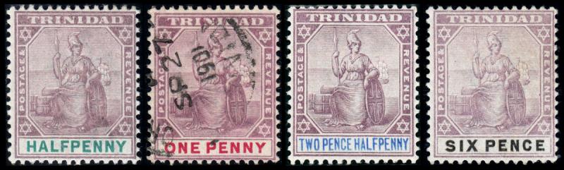 Trinidad Scott 74, 76, 79, 84 (1896-1904) Mint/Used H F-VF, CV $20.50