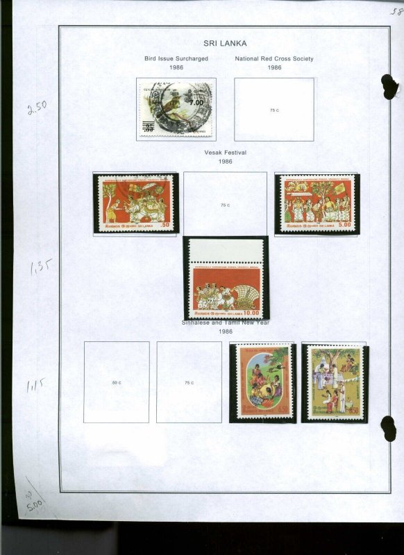 Collection, Sri Lanka Part B Computer Pages, 1984/1996, Cat $74, Mint & Used