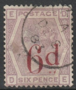 GB Scott 95 - SG162, 1880 Victoria 6d on 6d Plate 18 D-E used thin