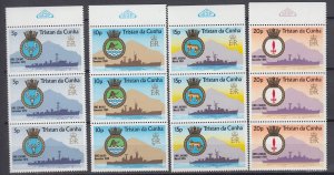 J39652 JL stamps 1977 tristan da cunha strip of 3 sets mnh #216-9 ships