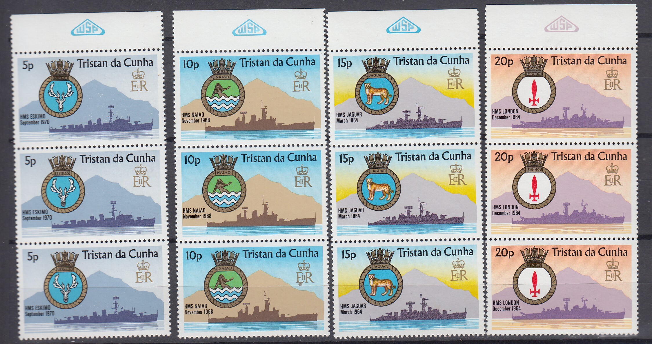 J39652 JL stamps 1977 tristan da cunha strip of 3 sets mnh 2169 ships