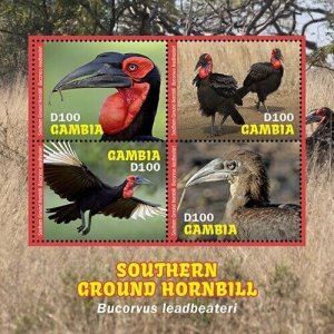 Gambia 2020 - Southern Ground Hornbill Birds - Sheet of 4 Stamps Scott #3886 MNH