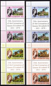 St.Vincent 1978 Sc#528/531 QUEEN ELIZABETH II 25th.ANNIV. GUTTER-PAIRS SPECIMEN