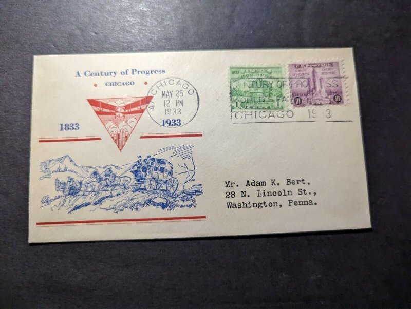 1933 USA LZ 127 Graf Zeppelin Cover Chicago IL to Washington PA Century Exhibit