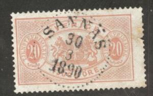 SWEDEN Scott 019 used 1882 official  perf 13