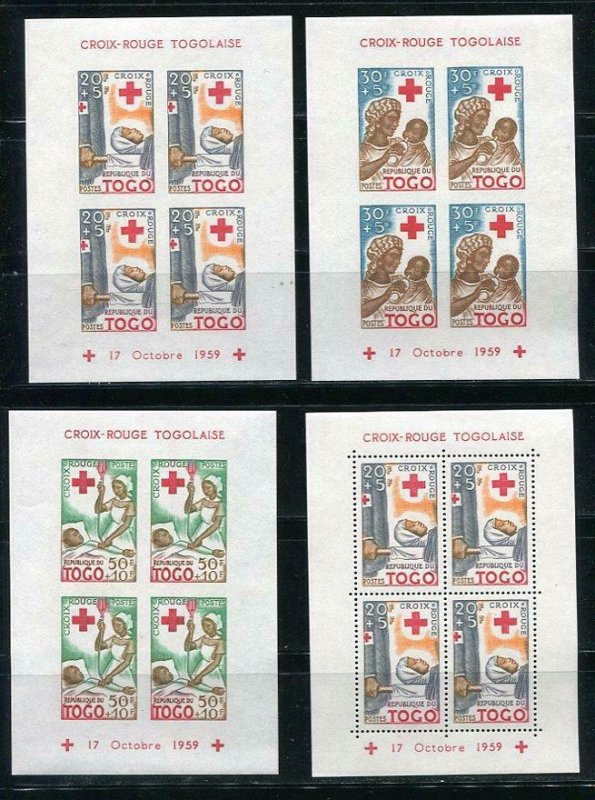 Togo 1959 Sc B12a-14a Souvenir Sheet Perf+Imperf Red Cross MNH 6237 