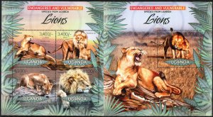 Uganda 2012 Wild Cats Lions (2) sheet + S/S MNH