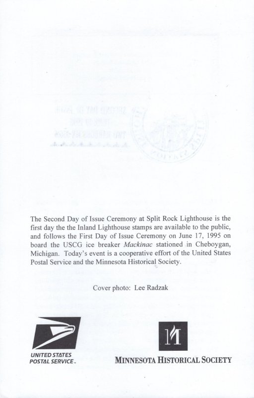 USPS Second Day Ceremony Program for the 1995 Great Lakes Lighthouses Issue