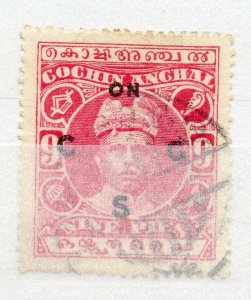 India Cochin 1919-33 Early Issue used Shade of 9p. Optd NW-15847