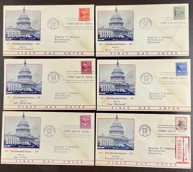 803-832 Partial Set of 30 cachets Presidential Series FDC 1938