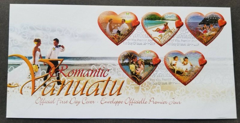 Vanuatu Romantic 2009 Valentines Love Beach Wedding (FDC) *odd shape *unusual