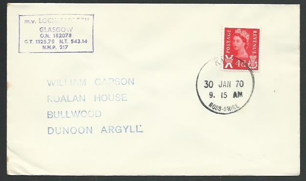 GB SCOTLAND 1970 cover STORNOWAY MAIL SERVICE, MV LOCHSEAFORTH cachet......66337