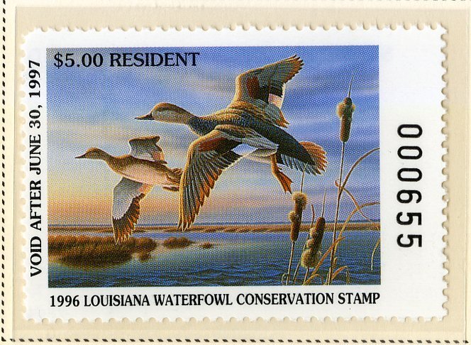 US LA8 LOUISIANA RESIDENT STATE DUCK STAMP 1996 MNH SCV $15.00 BIN $7.50