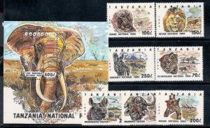 Tanzania 1993 National Park, Elephant, Monkey, Lion, Leopard, Rhinoceros 7V+M...