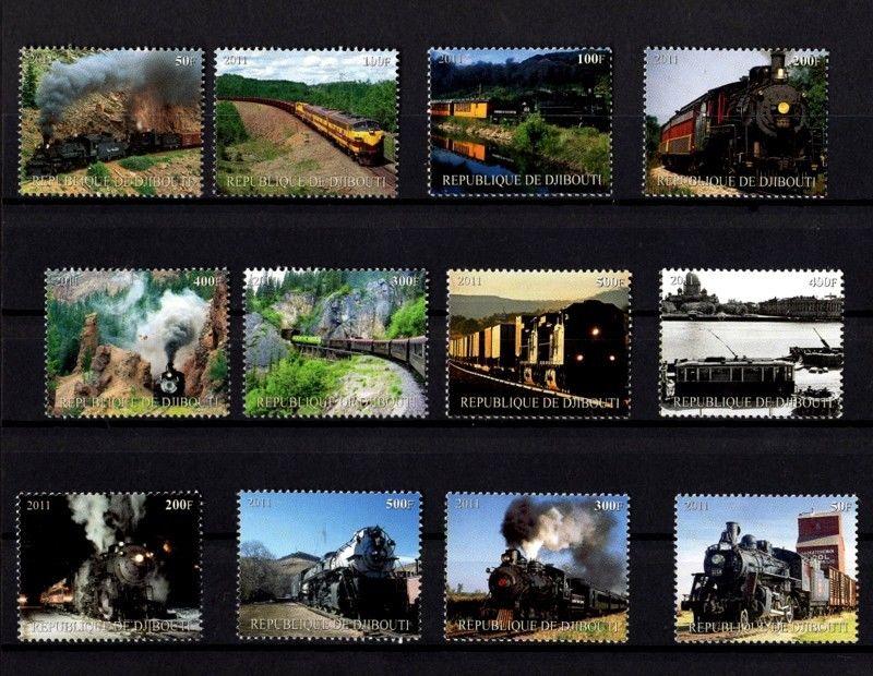 DJIBOUTI - 2011 - TRAIN - LOCOMOTIVE - RAILWAY - STEAM - DIESEL + 12 X MINT SET!