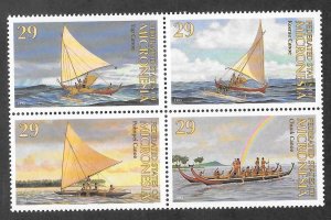 Micronesia Scott #176a Mint NH Block of 4 Canoes 2017 CV $3.25