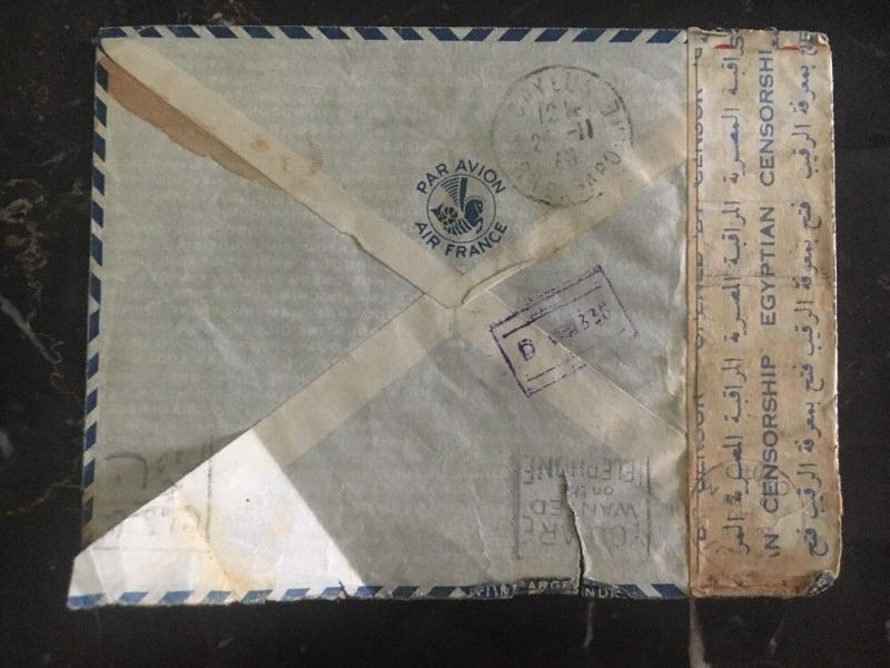 1940 Alexandria Egypt Dual Censored Cover to Caylus France Letter Enclosed