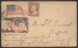USA 1861 Civil War Union New York Patriotic Cover Washington via Baltimor 110071