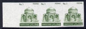 Pakistan 1978-81 Mausoleum 1r imperf strip of 3 unmounted...