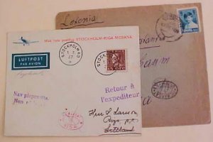 LATVIA  POSTAGE DUE HANDSTAMPS DAUGAUPILS FROM ROMANIA CERNO-- MARCH 1928 & RIGA