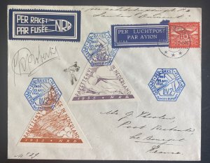 1935 Netherlands RV 2 Rocket Flight Mail Cover To France Pilot Signed